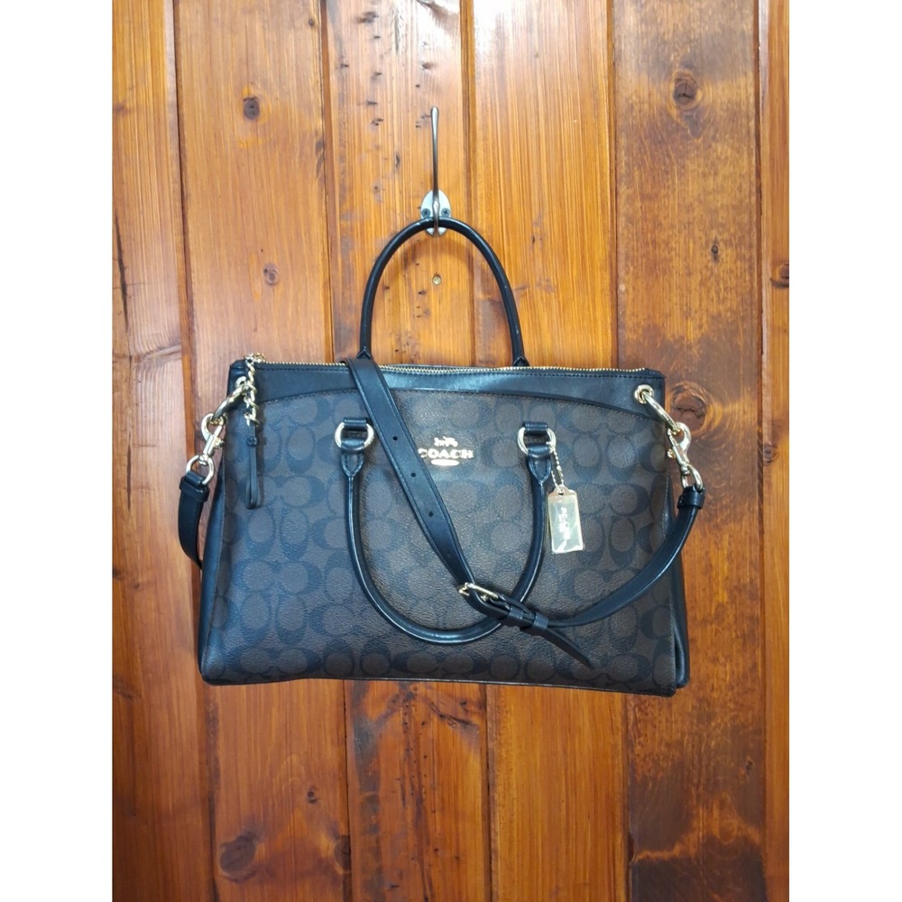 Coach Mia Satchel Classic Brown Monogram Gold Hardware